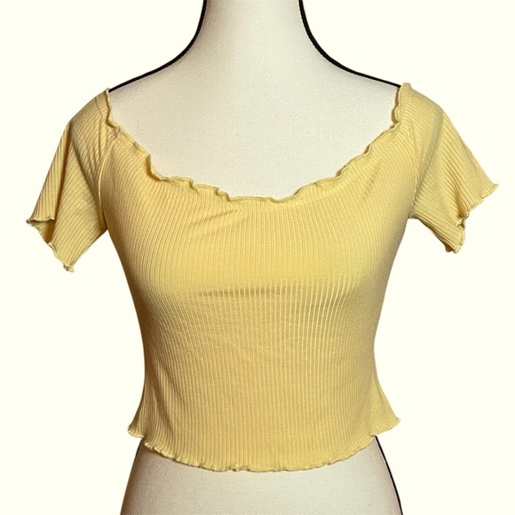 Reformation Willet Lemon Yellow Off-the-Shoulder Crop Top Women's Size Large USA - Picture 1 of 6